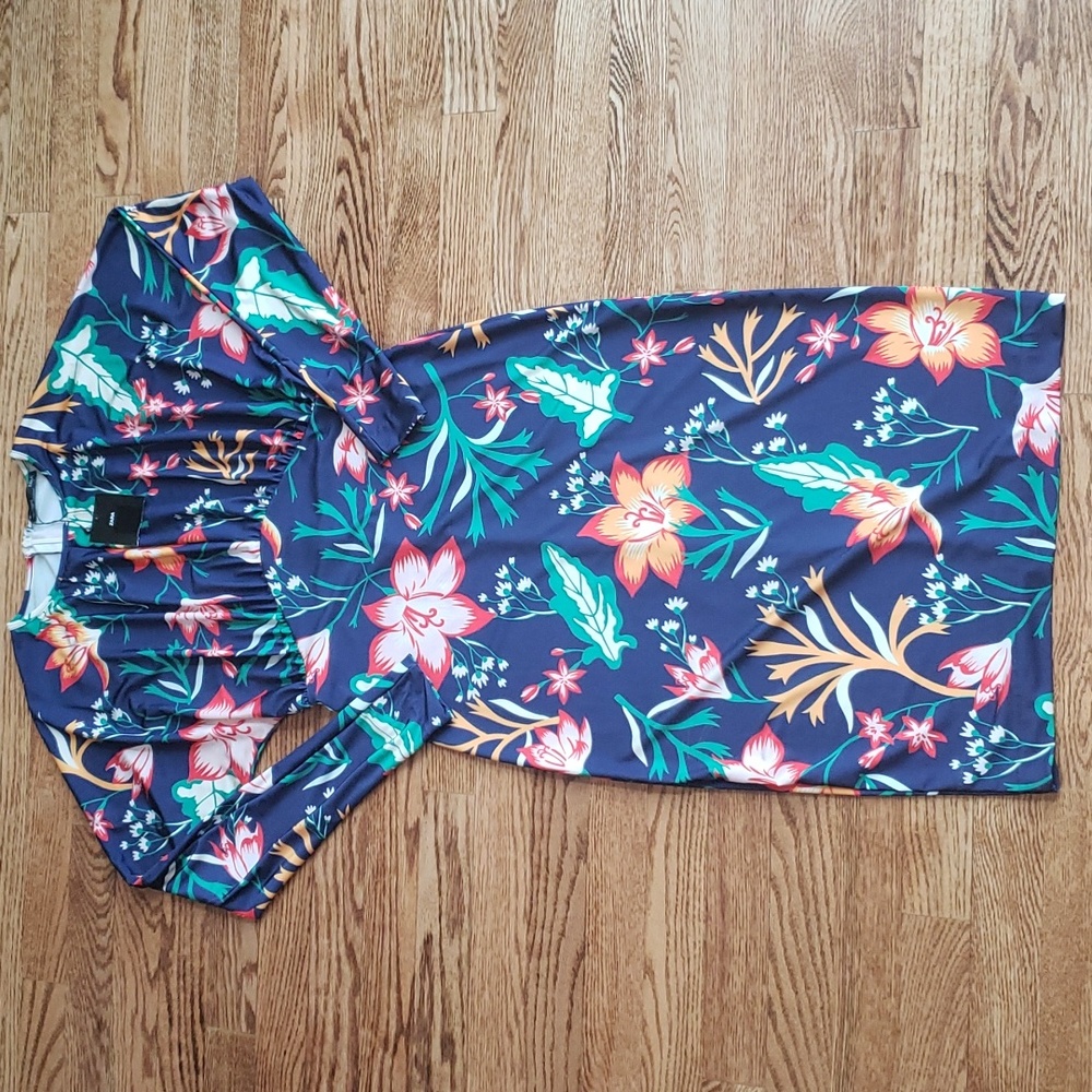 (M) NWT ZARA Tropical Midi Long Sleeved Dress Vacation Travel Coastal